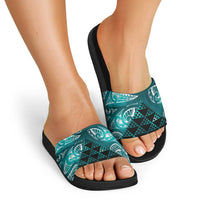 Matariki New Zealand Slide Sandals NZ Niho Taniwha Maori New Year Cyan Galaxy