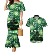 Matariki New Zealand Couples Matching Mermaid Dress and Hawaiian Shirt NZ Niho Taniwha Maori New Year Green Galaxy