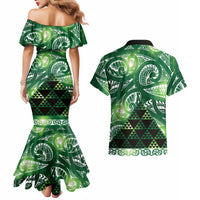 Matariki New Zealand Couples Matching Mermaid Dress and Hawaiian Shirt NZ Niho Taniwha Maori New Year Green Galaxy