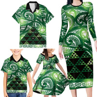 Matariki New Zealand Family Matching Long Sleeve Bodycon Dress and Hawaiian Shirt NZ Niho Taniwha Maori New Year Green Galaxy LT14 - Polynesian Pride