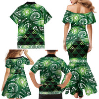 Matariki New Zealand Family Matching Mermaid Dress and Hawaiian Shirt NZ Niho Taniwha Maori New Year Green Galaxy