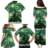 Matariki New Zealand Family Matching Puletasi and Hawaiian Shirt NZ Niho Taniwha Maori New Year Green Galaxy