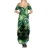 Matariki New Zealand Family Matching Summer Maxi Dress and Hawaiian Shirt NZ Niho Taniwha Maori New Year Green Galaxy