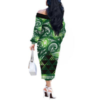 Matariki New Zealand Off The Shoulder Long Sleeve Dress NZ Niho Taniwha Maori New Year Green Galaxy