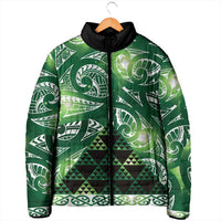 Matariki New Zealand Padded Jacket NZ Niho Taniwha Maori New Year Green Galaxy