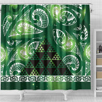 Matariki New Zealand Shower Curtain NZ Niho Taniwha Maori New Year Green Galaxy