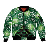 Matariki New Zealand Sleeve Zip Bomber Jacket NZ Niho Taniwha Maori New Year Green Galaxy