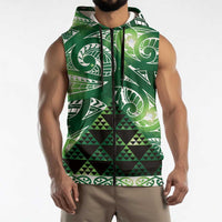 Matariki New Zealand Sleeveless Zip Hoodie NZ Niho Taniwha Maori New Year Green Galaxy