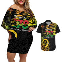Personalised Vanuatu 678 Couples Matching Off Shoulder Short Dress and Hawaiian Shirt Proud To Be A Ni-Van LT14 Black - Polynesian Pride