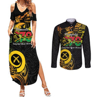 Personalised Vanuatu 678 Couples Matching Summer Maxi Dress and Long Sleeve Button Shirt Proud To Be A Ni-Van LT14 Black - Polynesian Pride