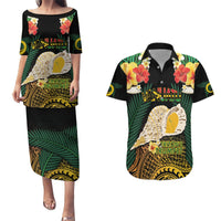 Vanuatu Triton's Trumpet Couples Matching Puletasi and Hawaiian Shirt Tropical Flowers Vanuatuan Map LT14 Black - Polynesian Pride