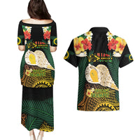 Vanuatu Triton's Trumpet Couples Matching Puletasi and Hawaiian Shirt Tropical Flowers Vanuatuan Map LT14 - Polynesian Pride