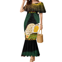 Vanuatu Triton's Trumpet Mermaid Dress Tropical Flowers Vanuatuan Map LT14 Women Black - Polynesian Pride