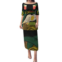 Vanuatu Triton's Trumpet Puletasi Tropical Flowers Vanuatuan Map LT14 Long Dress Black - Polynesian Pride