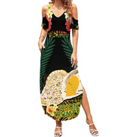 Vanuatu Triton's Trumpet Summer Maxi Dress Tropical Flowers Vanuatuan Map LT14 Women Black - Polynesian Pride