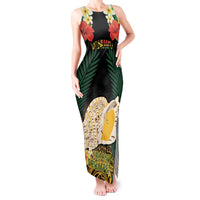 Vanuatu Triton's Trumpet Tank Maxi Dress Tropical Flowers Vanuatuan Map LT14 Women Black - Polynesian Pride