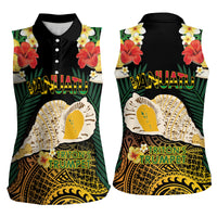 Vanuatu Triton's Trumpet Women Sleeveless Polo Shirt Tropical Flowers Vanuatuan Map