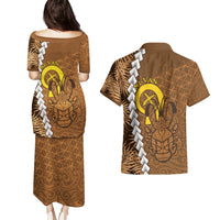 Vanuatu Coconut Crab Couples Matching Puletasi and Hawaiian Shirt Ni-Van Tropical Leaves With Sand Drawing Art LT14 - Polynesian Pride