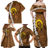 Vanuatu Coconut Crab Family Matching Off Shoulder Maxi Dress and Hawaiian Shirt Ni-Van Tropical Leaves With Sand Drawing Art