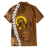 Vanuatu Coconut Crab Family Matching Off Shoulder Maxi Dress and Hawaiian Shirt Ni-Van Tropical Leaves With Sand Drawing Art