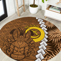 Vanuatu Coconut Crab Round Carpet Ni-Van Tropical Leaves With Sand Drawing Art LT14 Brown - Polynesian Pride