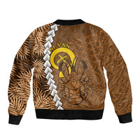 Vanuatu Coconut Crab Sleeve Zip Bomber Jacket Ni-Van Tropical Leaves With Sand Drawing Art