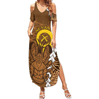 Vanuatu Coconut Crab Summer Maxi Dress Ni-Van Tropical Leaves With Sand Drawing Art LT14 Women Brown - Polynesian Pride