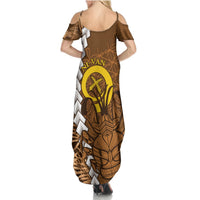 Vanuatu Coconut Crab Summer Maxi Dress Ni-Van Tropical Leaves With Sand Drawing Art LT14 - Polynesian Pride