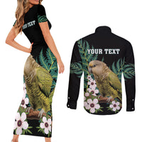 Personalised New Zealand Kakapo Couples Matching Short Sleeve Bodycon Dress and Long Sleeve Button Shirt Aotearoa Fern With Manuka