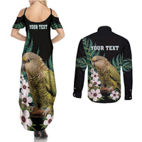 Personalised New Zealand Kakapo Couples Matching Summer Maxi Dress and Long Sleeve Button Shirt Aotearoa Fern With Manuka LT14 - Polynesian Pride