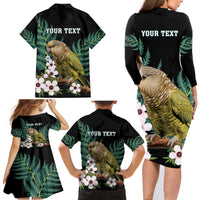 Personalised New Zealand Kakapo Family Matching Long Sleeve Bodycon Dress and Hawaiian Shirt Aotearoa Fern With Manuka LT14 - Polynesian Pride