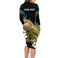 Personalised New Zealand Kakapo Family Matching Long Sleeve Bodycon Dress and Hawaiian Shirt Aotearoa Fern With Manuka LT14 - Polynesian Pride