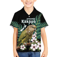 Personalised New Zealand Kakapo Family Matching Short Sleeve Bodycon Dress and Hawaiian Shirt Aotearoa Fern With Manuka