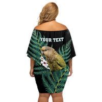 Personalised New Zealand Kakapo Off Shoulder Short Dress Aotearoa Fern With Manuka LT14 - Polynesian Pride