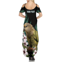 Personalised New Zealand Kakapo Summer Maxi Dress Aotearoa Fern With Manuka LT14 - Polynesian Pride
