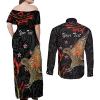 Personalised New Zealand Kea Couples Matching Off Shoulder Maxi Dress and Long Sleeve Button Shirt Nestor Notabilis With Harakeke Maori Pattern