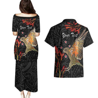 Personalised New Zealand Kea Couples Matching Puletasi and Hawaiian Shirt Nestor Notabilis With Harakeke Maori Pattern LT14 - Polynesian Pride