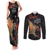 Personalised New Zealand Kea Couples Matching Tank Maxi Dress and Long Sleeve Button Shirt Nestor Notabilis With Harakeke Maori Pattern