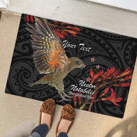 Personalised New Zealand Kea Rubber Doormat Nestor Notabilis With Harakeke Maori Pattern LT14 - Polynesian Pride