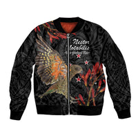 Personalised New Zealand Kea Sleeve Zip Bomber Jacket Nestor Notabilis With Harakeke Maori Pattern