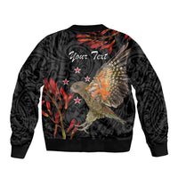 Personalised New Zealand Kea Sleeve Zip Bomber Jacket Nestor Notabilis With Harakeke Maori Pattern