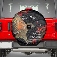 Personalised New Zealand Kea Spare Tire Cover Nestor Notabilis With Harakeke Maori Pattern