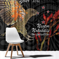 Personalised New Zealand Kea Window Curtain Nestor Notabilis With Harakeke Maori Pattern