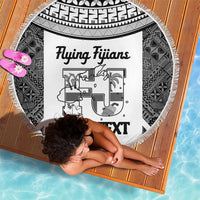 Custom Fiji Tapa Rugby Beach Blanket Flying Fijian Black And White Version