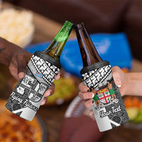 Custom Fiji Tapa Rugby 4 in 1 Can Cooler Tumbler Flying Fijian Black And White Version