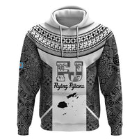 Custom Fiji Tapa Rugby Hoodie Flying Fijian Black And White Version