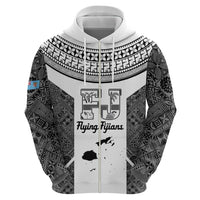 Custom Fiji Tapa Rugby Hoodie Flying Fijian Black And White Version