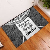 Custom Fiji Tapa Rugby Rubber Doormat Flying Fijian Black And White Version