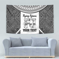 Custom Fiji Tapa Rugby Tapestry Flying Fijian Black And White Version