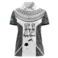 Custom Fiji Tapa Rugby Women Polo Shirt Flying Fijian Black And White Version